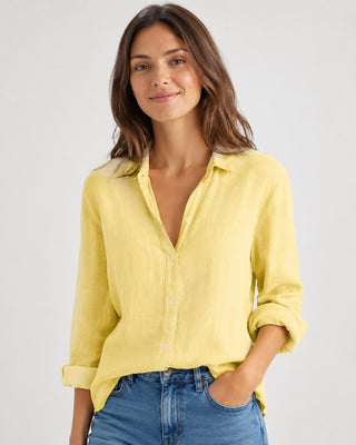 Modern Women's Shirt Button-Down Linen Relaxed Fit with Rolled Sleeves and Lapel Collar