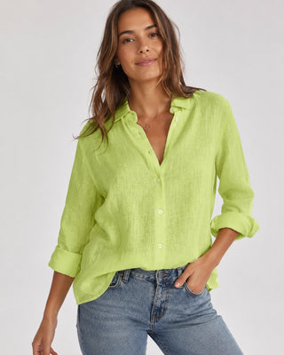 Modern Women's Shirt Button-Down Linen Relaxed Fit with Rolled Sleeves and Lapel Collar
