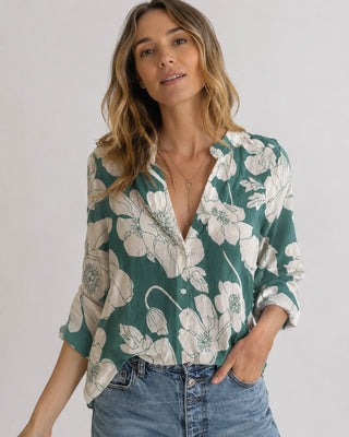Modern Women's Shirt Button-Down Linen Relaxed Fit with Rolled Sleeves and Lapel Collar