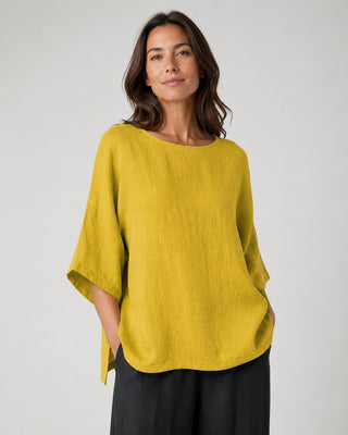 Casual Oversized Women's Blouse in Soft Linen with Three-Quarter Sleeves for Summer Wear