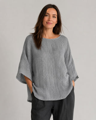 Casual Oversized Women's Blouse in Soft Linen with Three-Quarter Sleeves for Summer Wear
