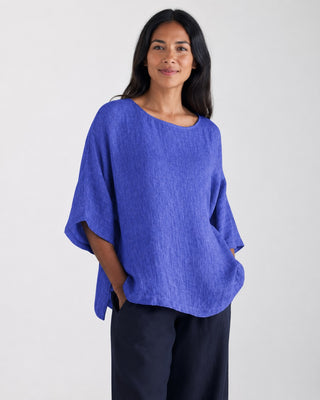 Casual Oversized Women's Blouse in Soft Linen with Three-Quarter Sleeves for Summer Wear