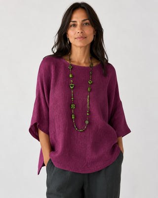Casual Oversized Women's Blouse in Soft Linen with Three-Quarter Sleeves for Summer Wear
