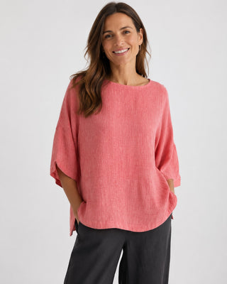 Casual Oversized Women's Blouse in Soft Linen with Three-Quarter Sleeves for Summer Wear