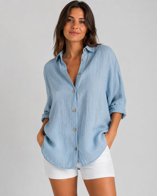 Casual Oversized Women's Shirt V-Neck Long Sleeve Lightweight Linen Comfortable Fit