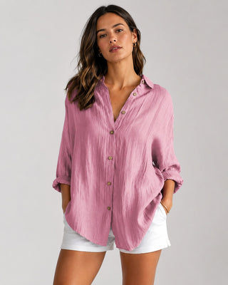 Casual Oversized Women's Shirt V-Neck Long Sleeve Lightweight Linen Comfortable Fit