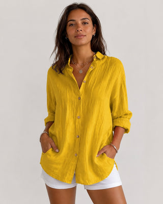 Casual Oversized Women's Shirt V-Neck Long Sleeve Lightweight Linen Comfortable Fit