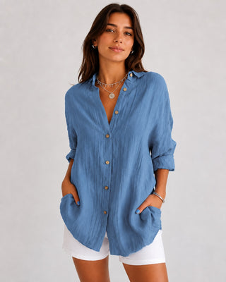 Casual Oversized Women's Shirt V-Neck Long Sleeve Lightweight Linen Comfortable Fit