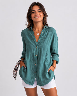 Casual Oversized Women's Shirt V-Neck Long Sleeve Lightweight Linen Comfortable Fit