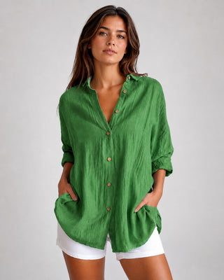 Casual Oversized Women's Shirt V-Neck Long Sleeve Lightweight Linen Comfortable Fit