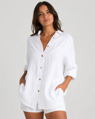 Casual Oversized Women's Shirt V-Neck Long Sleeve Lightweight Linen Comfortable Fit