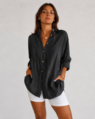 Casual Oversized Women's Shirt V-Neck Long Sleeve Lightweight Linen Comfortable Fit
