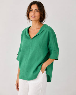 Casual Linen Women's Tunic Top with V-Neck and Hooded Design for Relaxed Fit