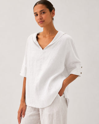 Casual Linen Women's Tunic Top with V-Neck and Hooded Design for Relaxed Fit