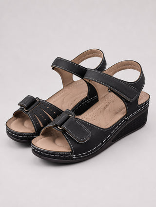 Modern Open Toe Wedge Sandals for Women Adjustable Straps Soft Leather Casual Footwear