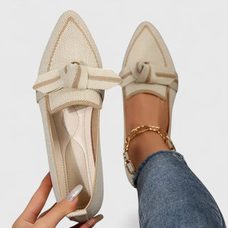 Modern Pointed Toe Women's Loafers Slip-On Design with Knot Detail Synthetic Upper Flat Heel 6