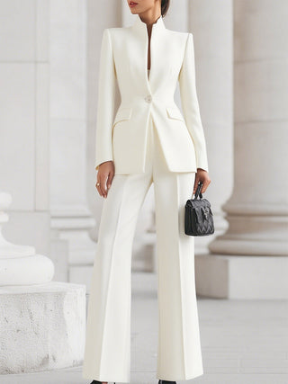 Modern Women's Suit Set Tailored Blazer with Long Sleeves and Straight-Leg Trousers in Dark Tone 2