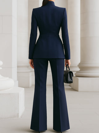 Modern Women's Suit Set Tailored Blazer with Long Sleeves and Straight-Leg Trousers in Dark Tone 7