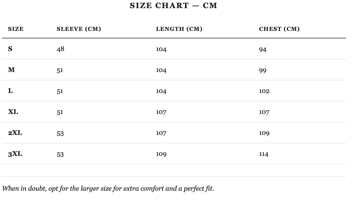 Size guide in cm