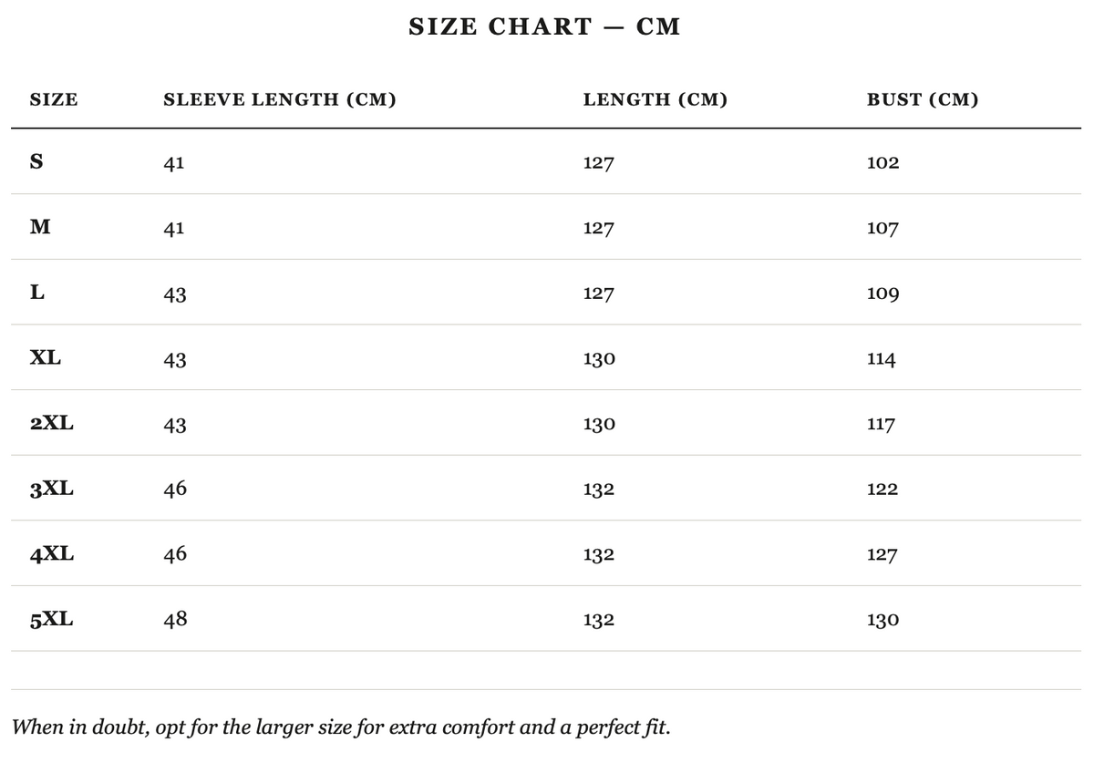 Size guide in cm