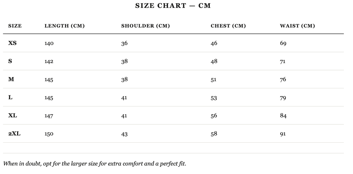 Size guide in cm