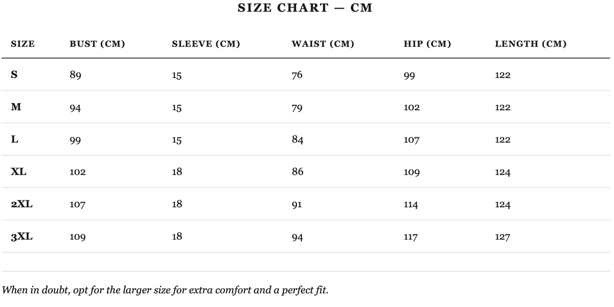 Size guide in cm