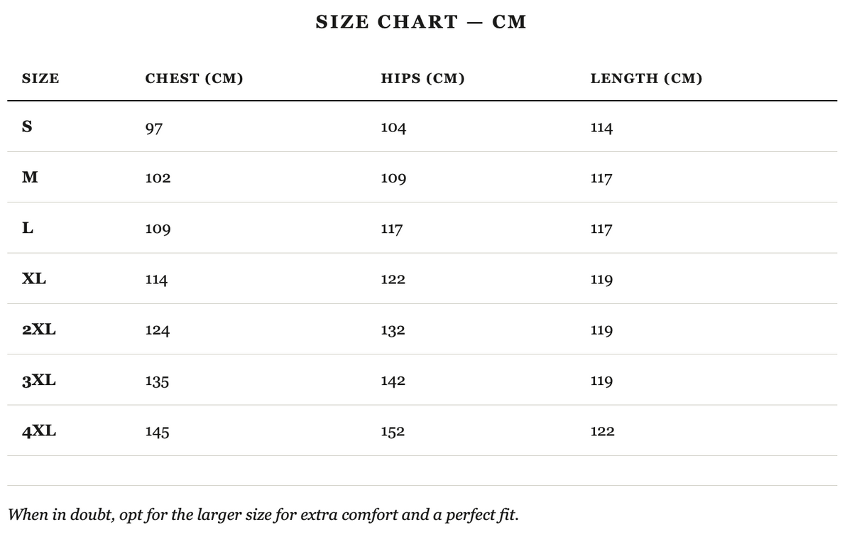 Size guide in cm