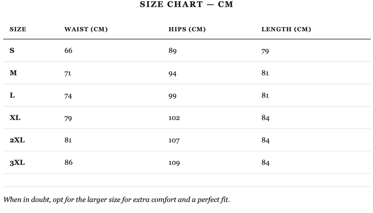 Size guide in cm