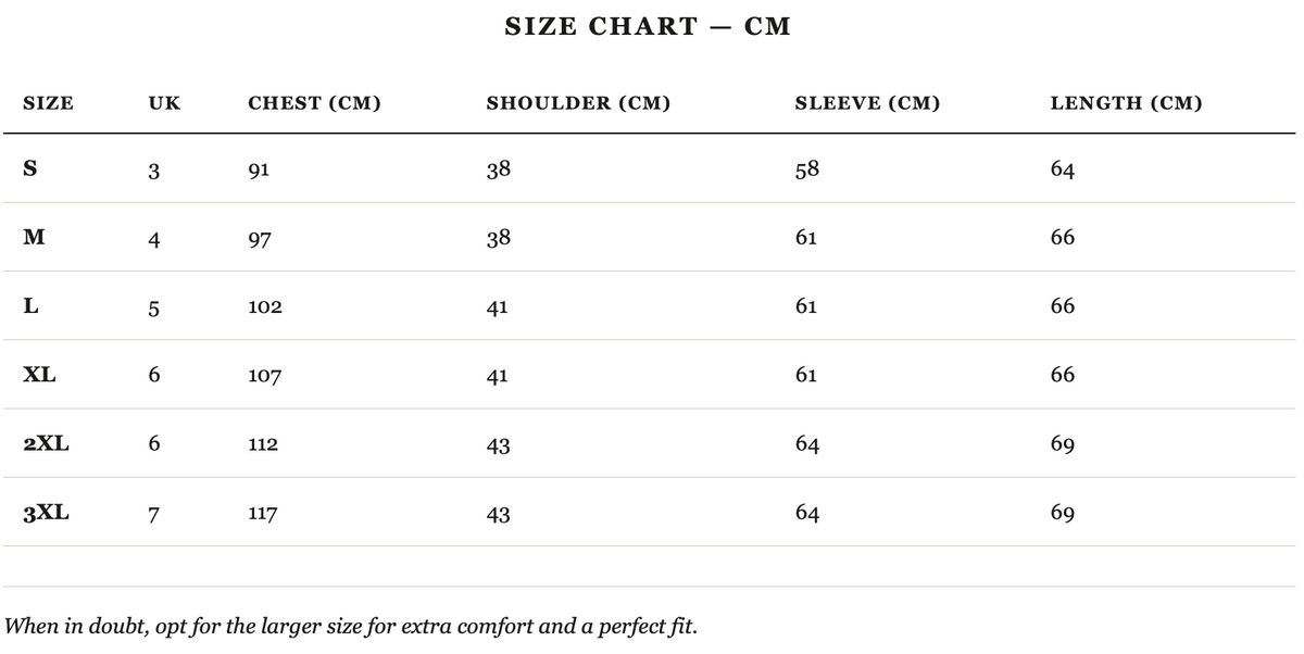 Size guide in cm