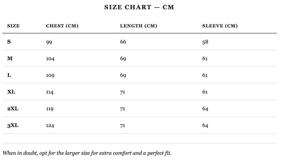 Size guide in cm
