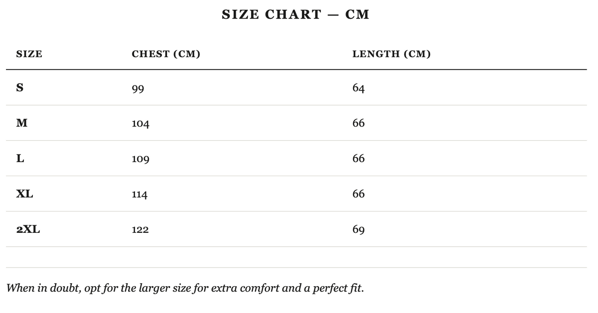 Size guide in cm