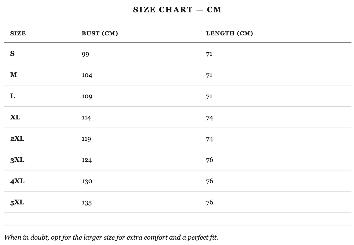 Size guide in cm