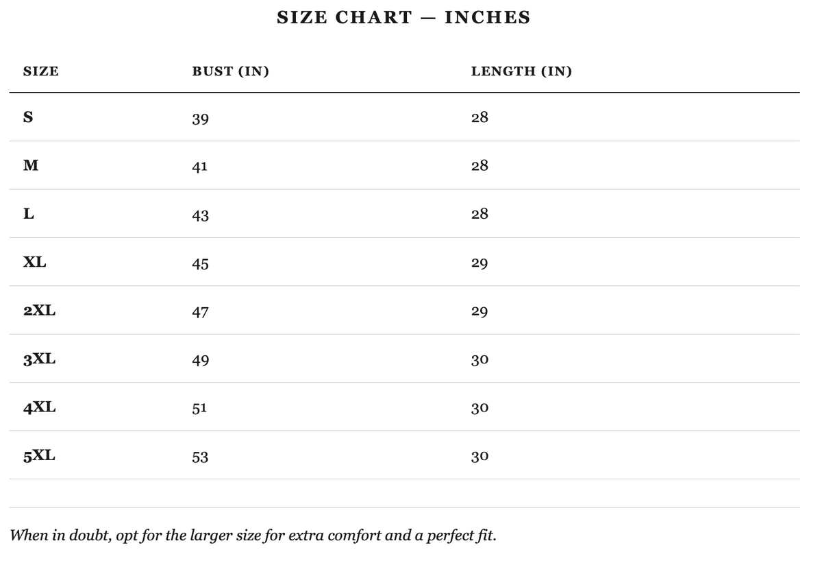 Size guide in inches