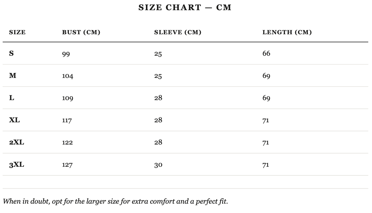 Size guide in cm