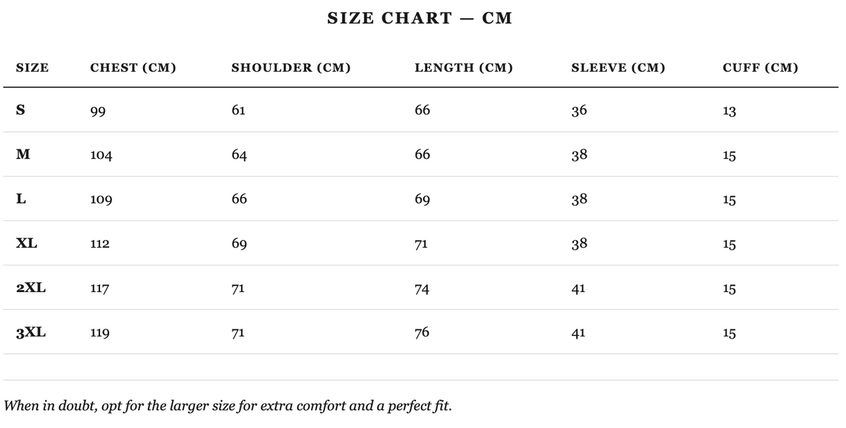 Size guide in cm