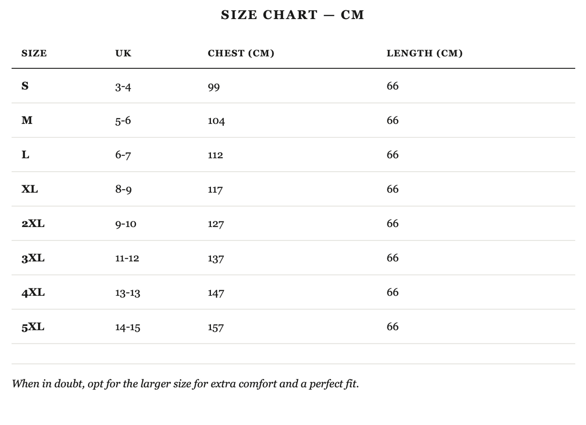 Size guide in cm