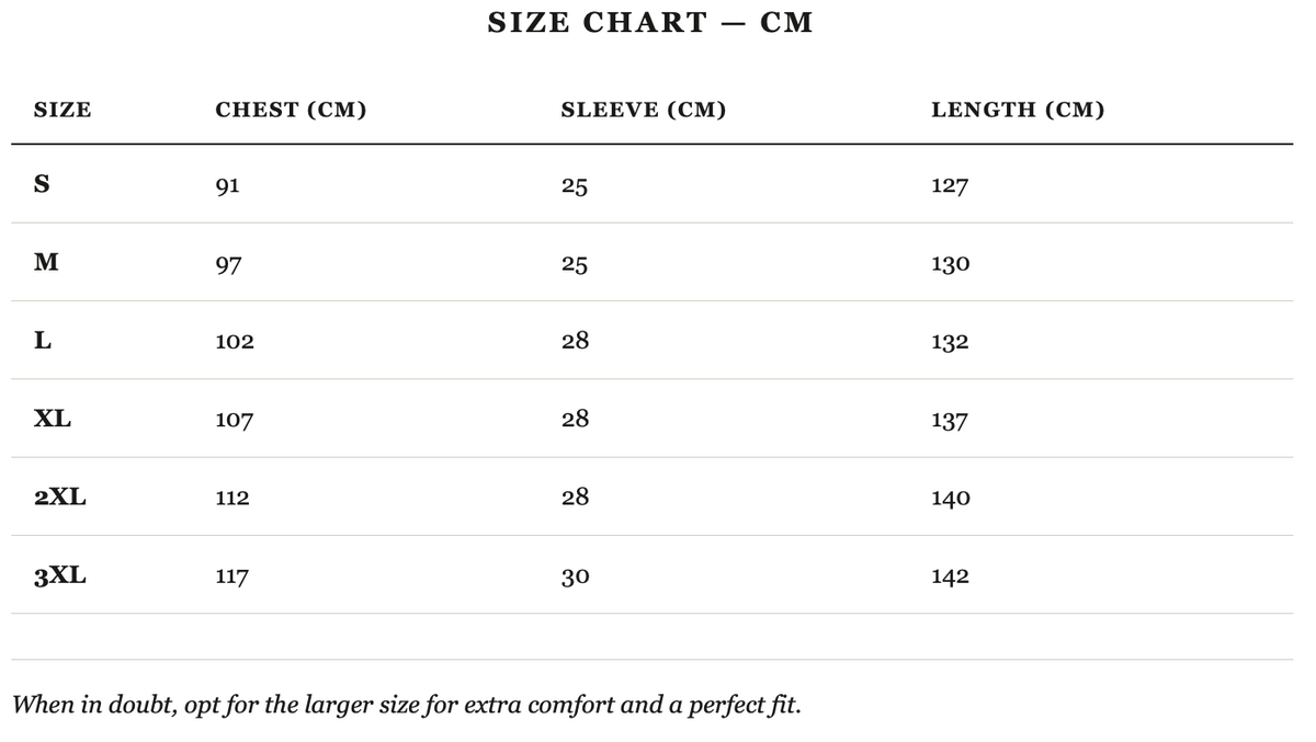 Size guide in cm