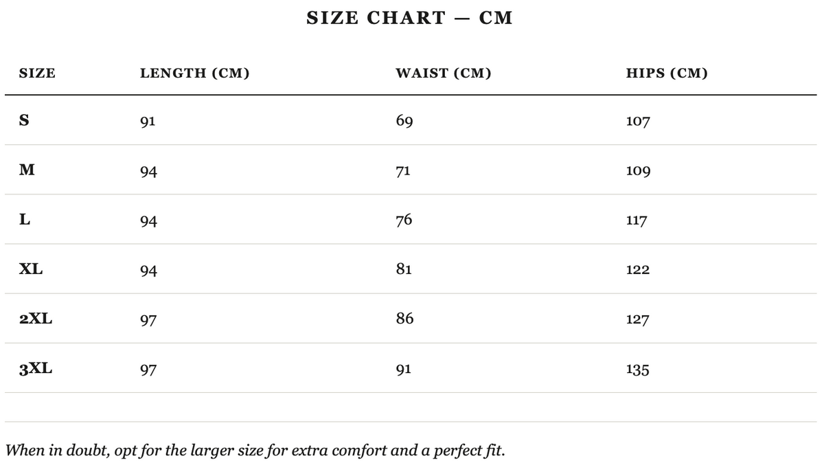 Size guide in cm