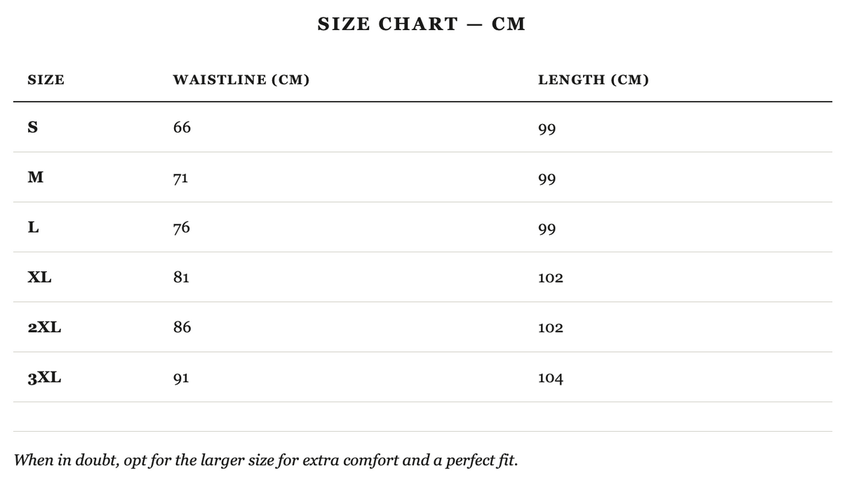 Size guide in cm