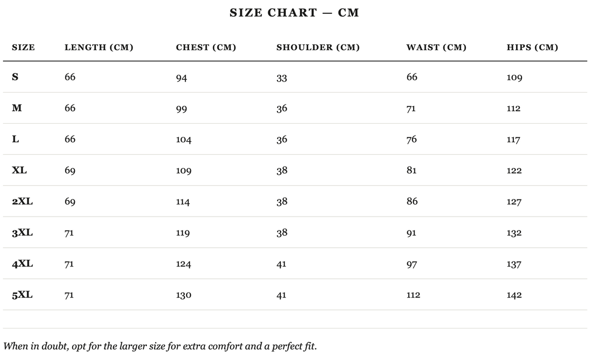 Size guide in cm