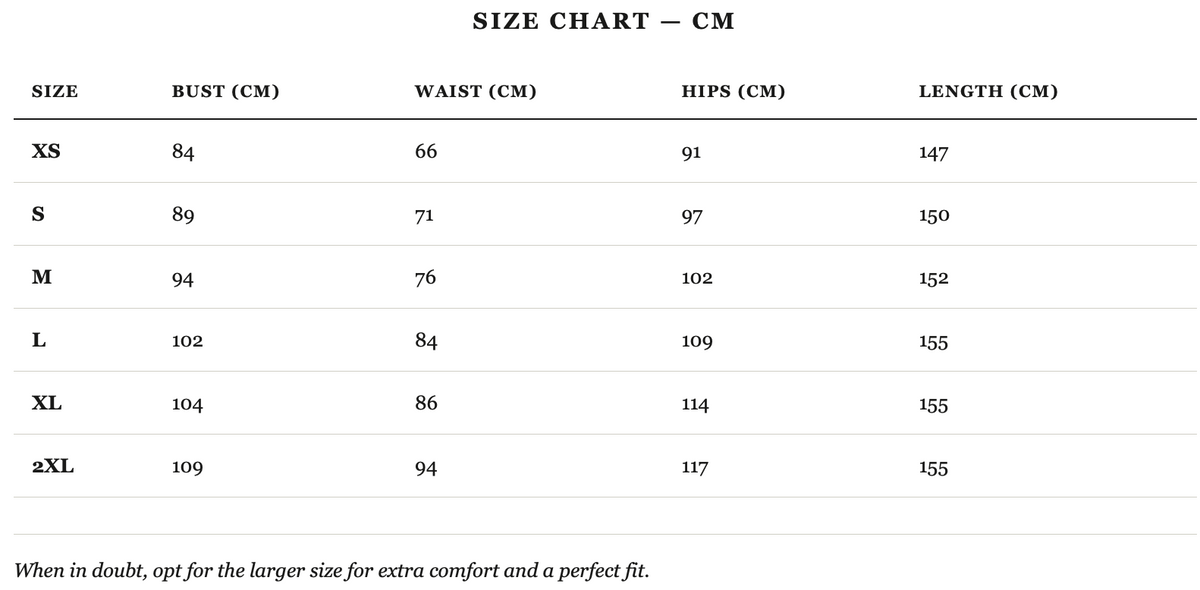 Size guide in cm