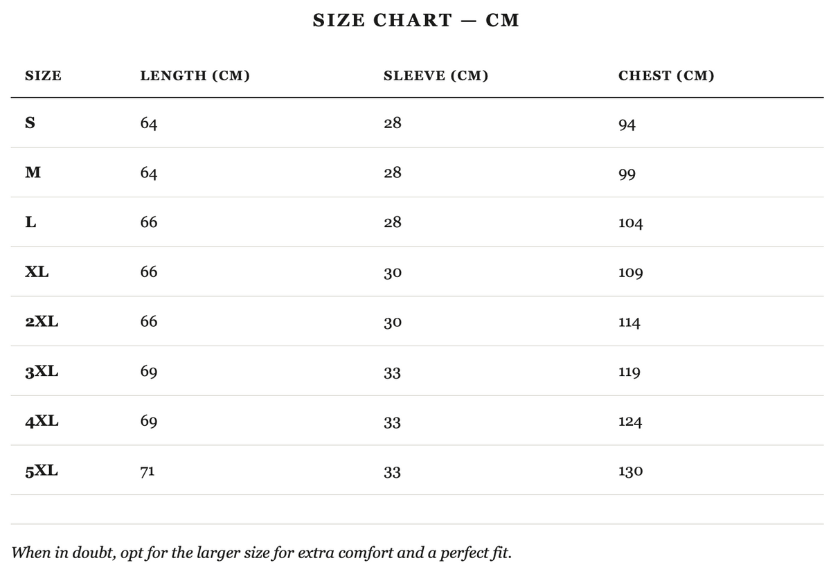 Size guide in cm