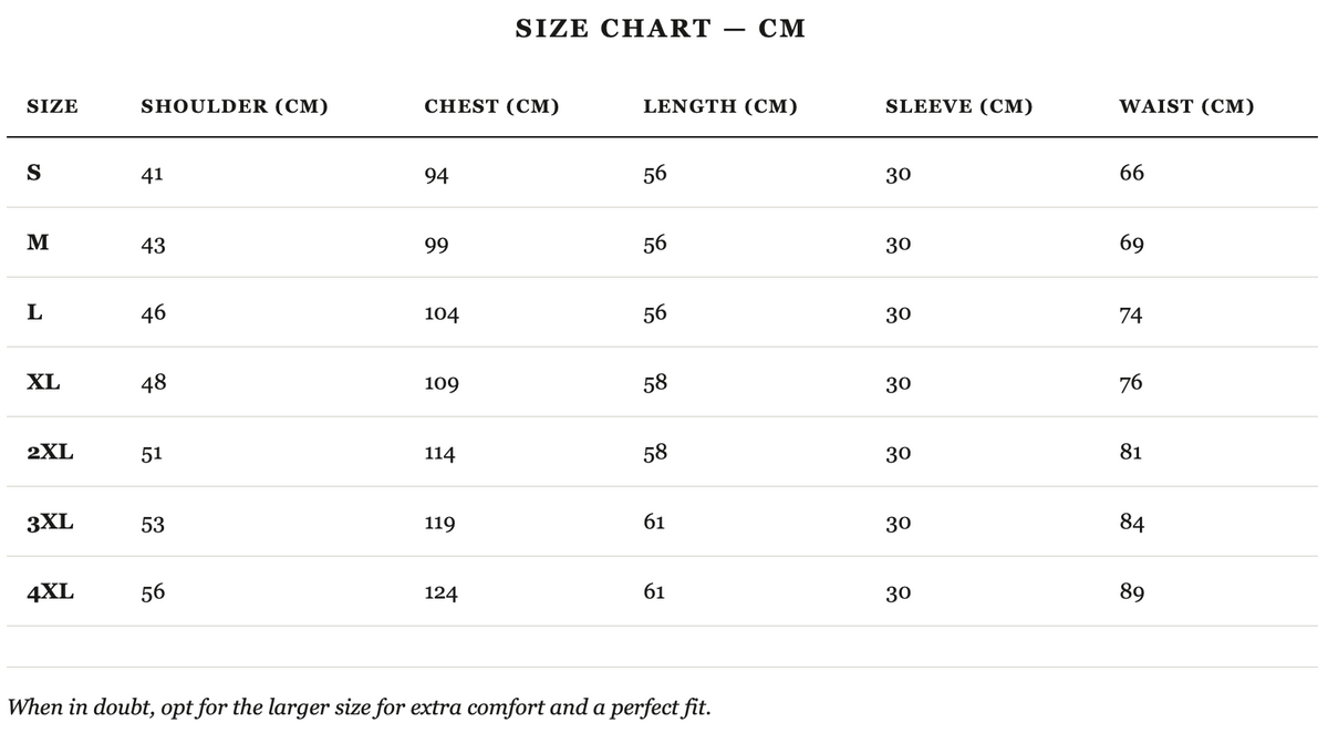 Size guide in cm