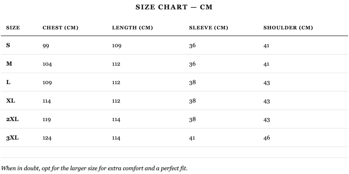 Size guide in cm
