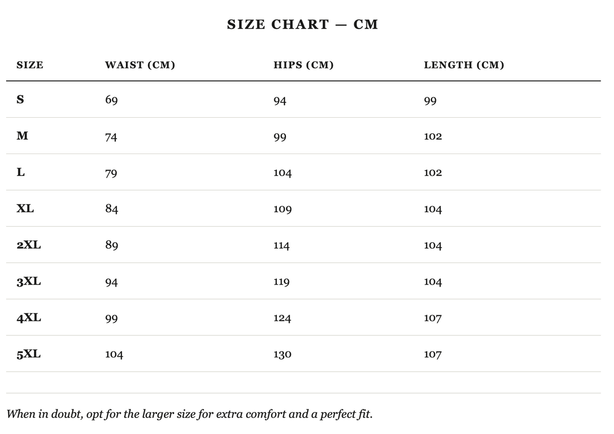 Size guide in cm