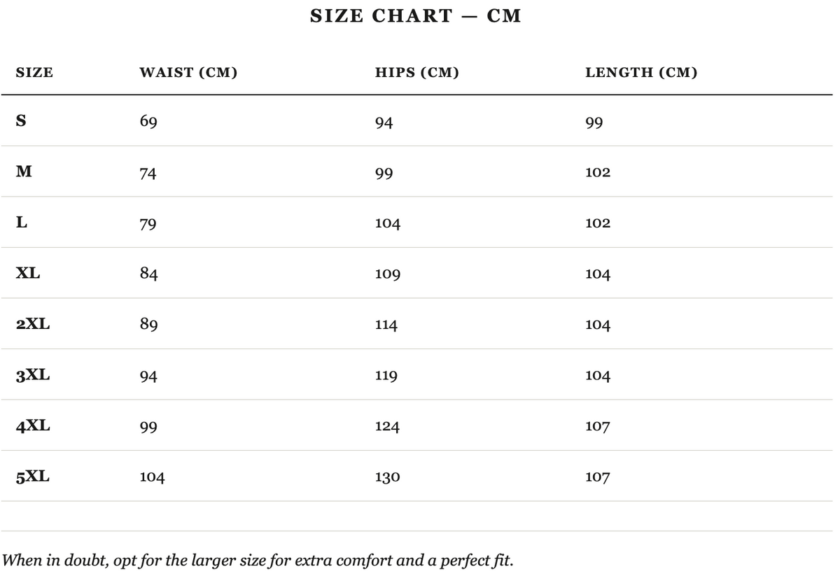 Size guide in cm