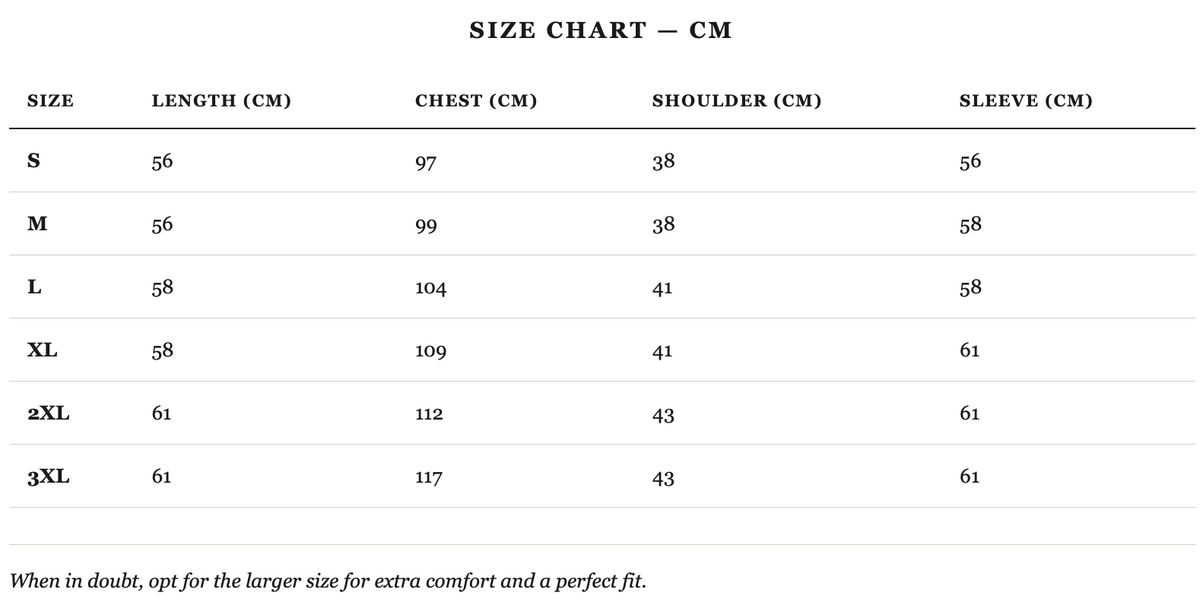 Size guide in cm