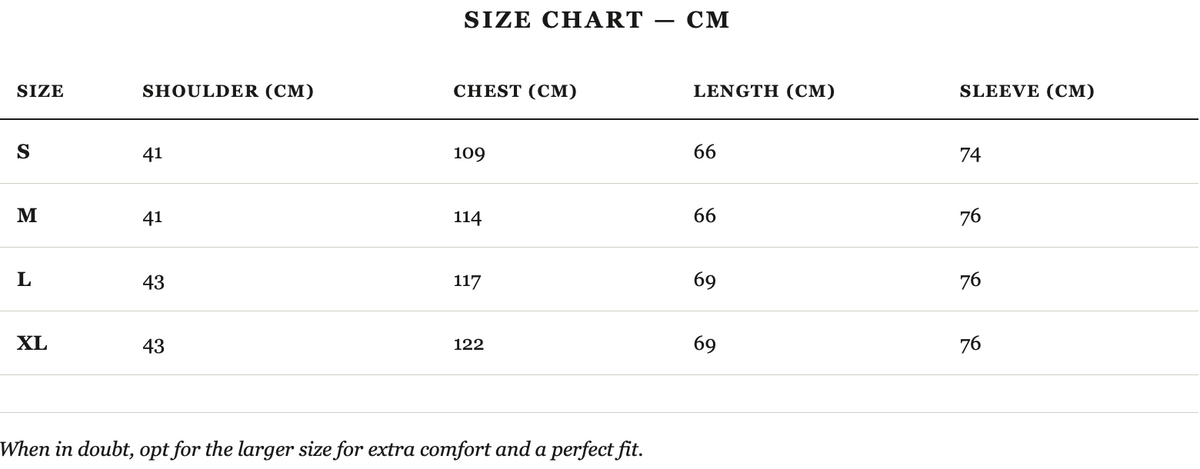 Size guide in cm