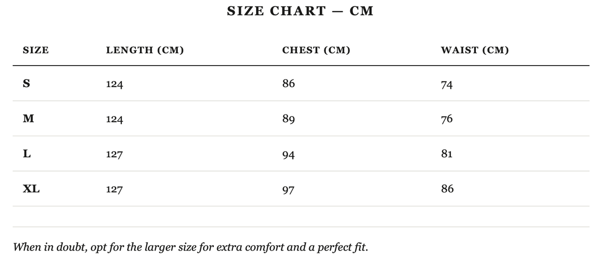 Size guide in cm