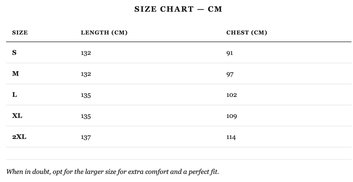 Size guide in cm